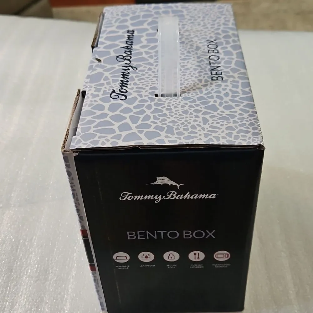 NIB Tommy Bahama Bento Box Blue White Leak Proof Lunch Container + Cutlery